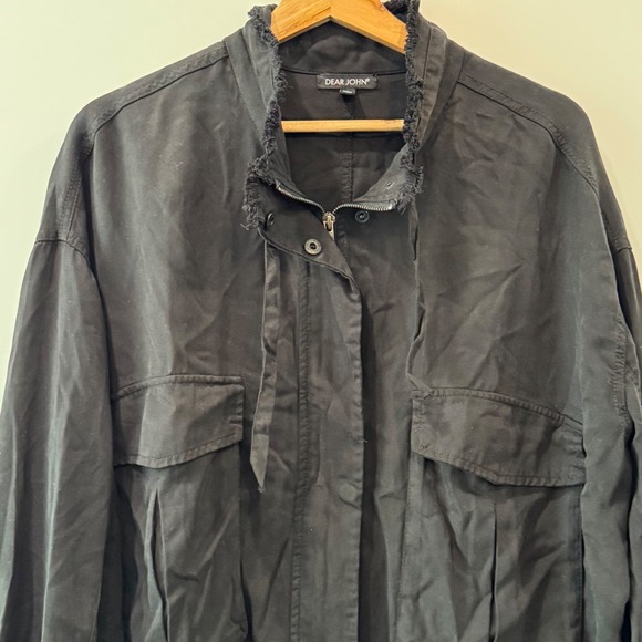 Dear John Womens L Black Utility Jacket Lyocell Frayed Hem Goth Grunge Workwear - Picture 1 of 7